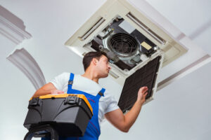HVAC systems contractors inspecting